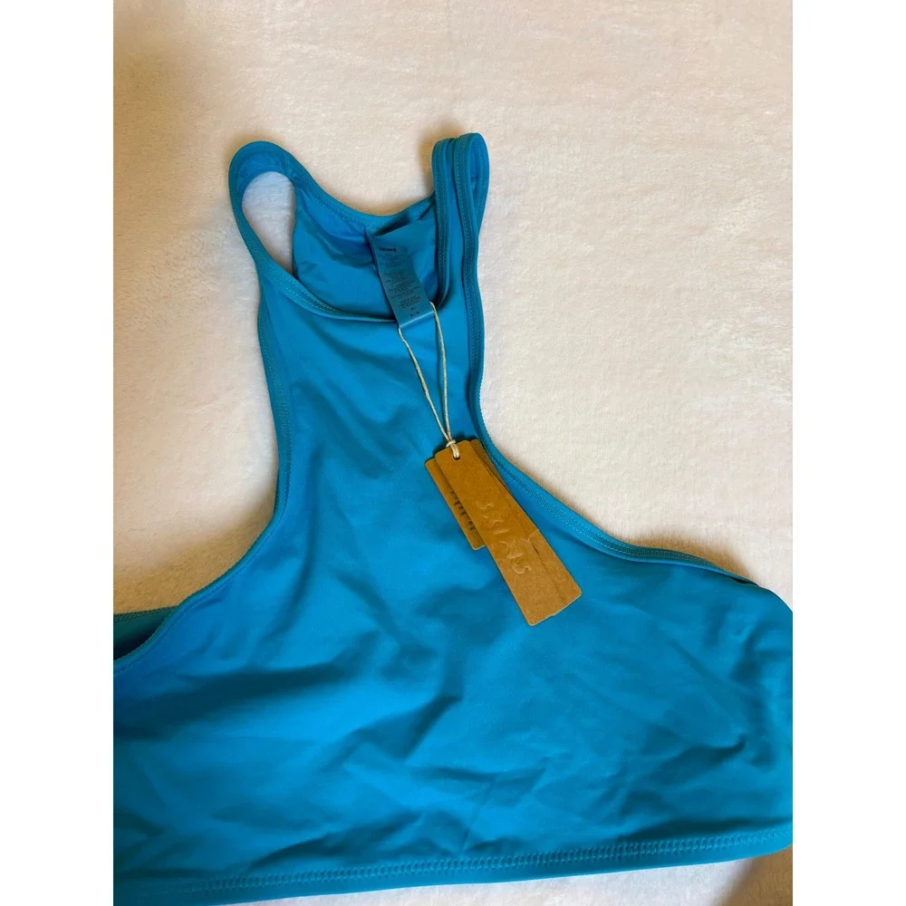 SKIMS Recycled Swim High Neck Racerback Top M & Micro Tanga Bottom L Turquoise